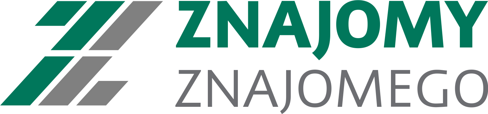 Logo z napisem "ZNAJOMY ZNAJOMEGO" w zielonym i szarym kolorze